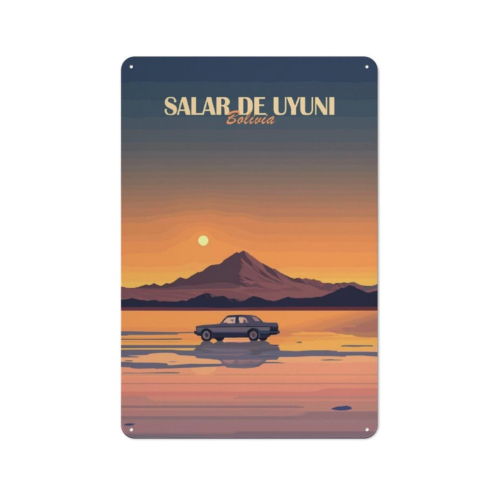 Junmoney Style-6 Salar De Uyuni Sunset Rustic Tin Sign 30X20cm For Hallway Wall, For Home Decor Fans Who Collect Metal Signs