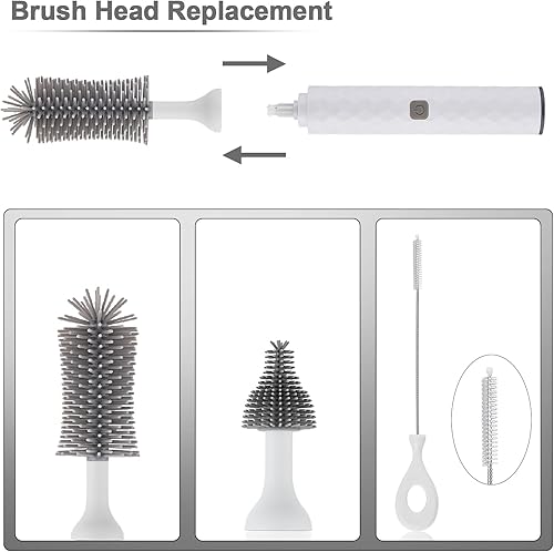 Miniatura 5 de Juego de cepillos eléctricos para biberones, cepillos limpiadores multiusos, limpieza de rotación de alta velocidad de 360, 1500 mAh, impermeable