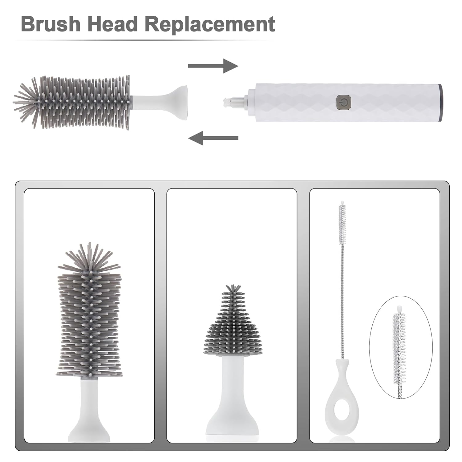 Electric Baby Bottle Brush Set, Multi-Purpose Cleaner Brushes,360°high-Speed Rotation Cleaning,1500mAh,Waterproof IPX65,Perfect Baby Bottle Brushes,White - Image 5