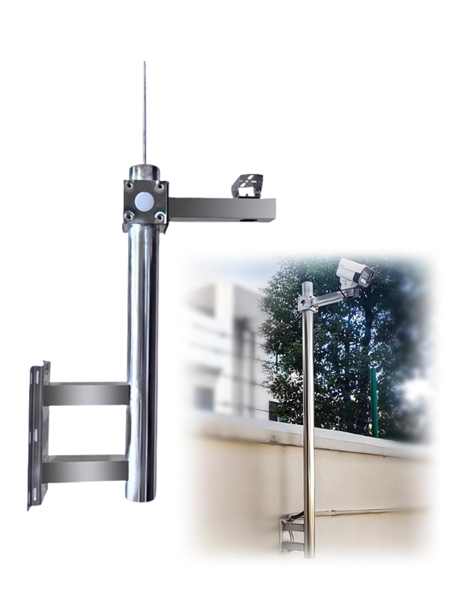 Palo di prolunga for telecamera di sicurezza, supporto angolare for telecamera, tubi di monitoraggio della sorveglianza a forma di L con parafulmine(H 60cm/23.62in)