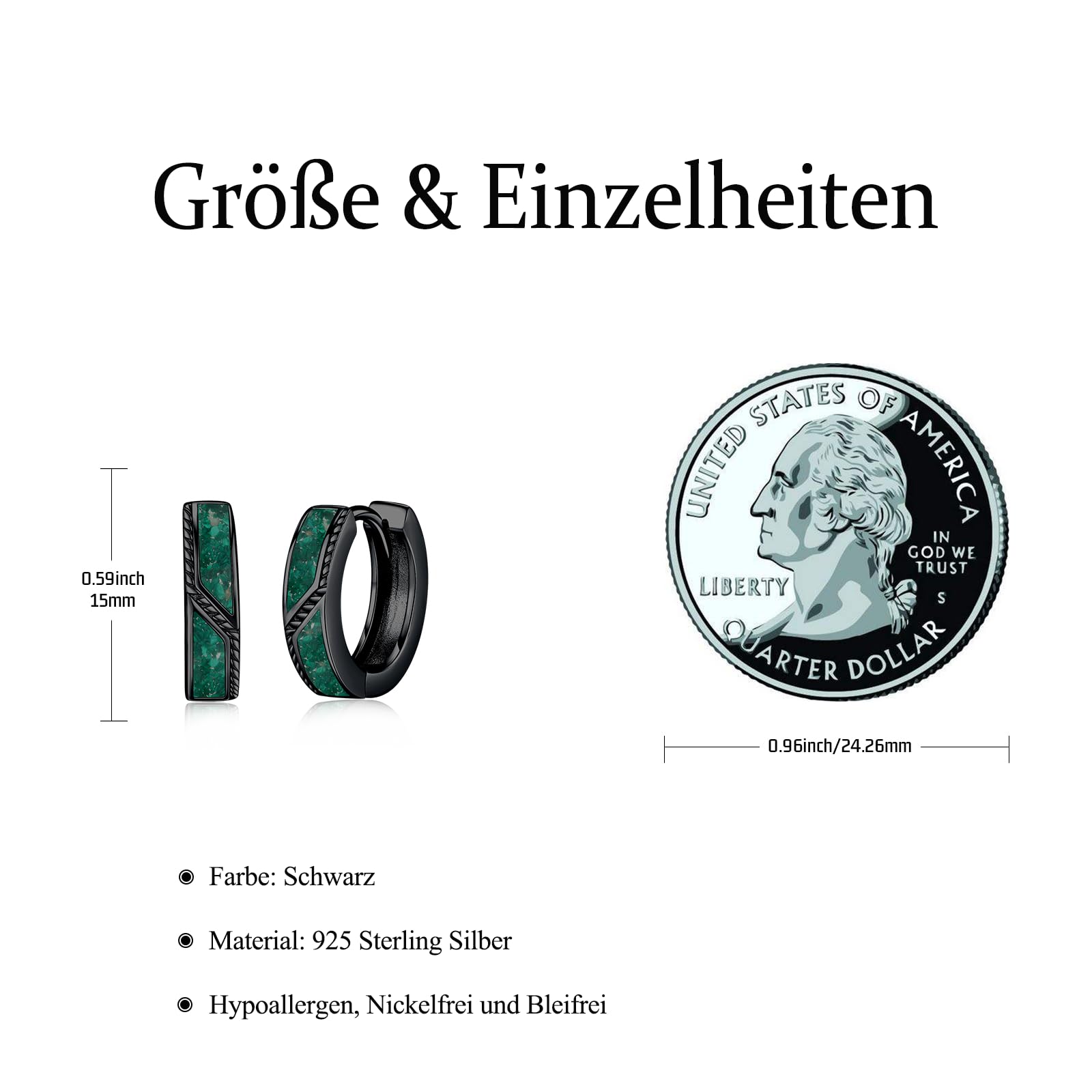 Malachit/Opal/Türkis/Abalone Ohrringe Creolen 925 Sterling Silber Hypoallergen 15mm Huggie Ohringe Schmuck Geschenke