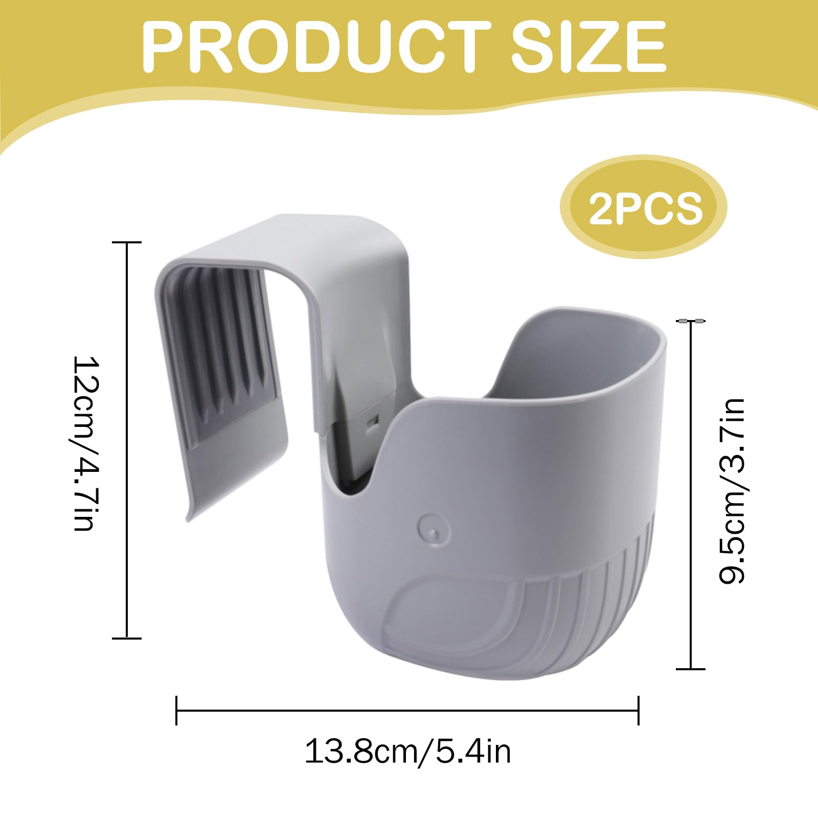 Lot de 2 porte-gobelets pour fauteuil roulant, porte-bouteille pour siège de voiture, porte-gobelet universel pour fauteuils roulants, compatible avec la plupart des modèles de sièges de voiture, gris