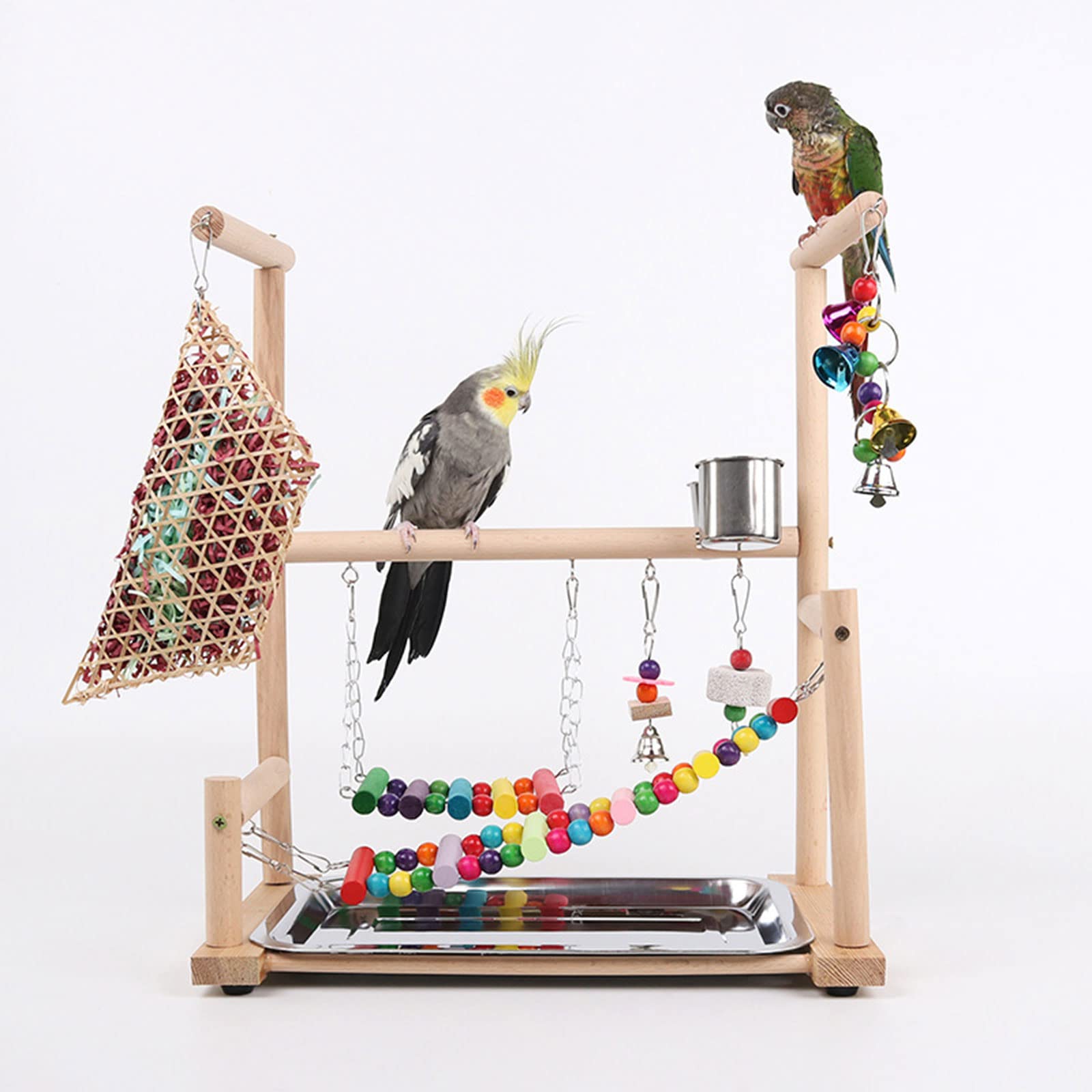 Vogelstange Leiter Schaukeln Kauspielzeug für Wellensittiche Käfig Zubehör mit Edelstahl Futterschalen Vogelstange Ständer Plattform
