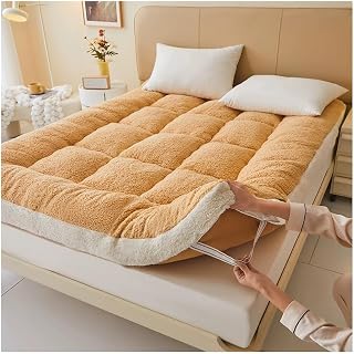 OBONG Lamb Wool Mattress Topper Queen Premium Fluffy & Soft Filled Pillow Top Mattress Pad Foldable & Portable Japanese Futon Mattress Sleeping Pads (Color : Brown, Size : Twin-90 * 200cm)