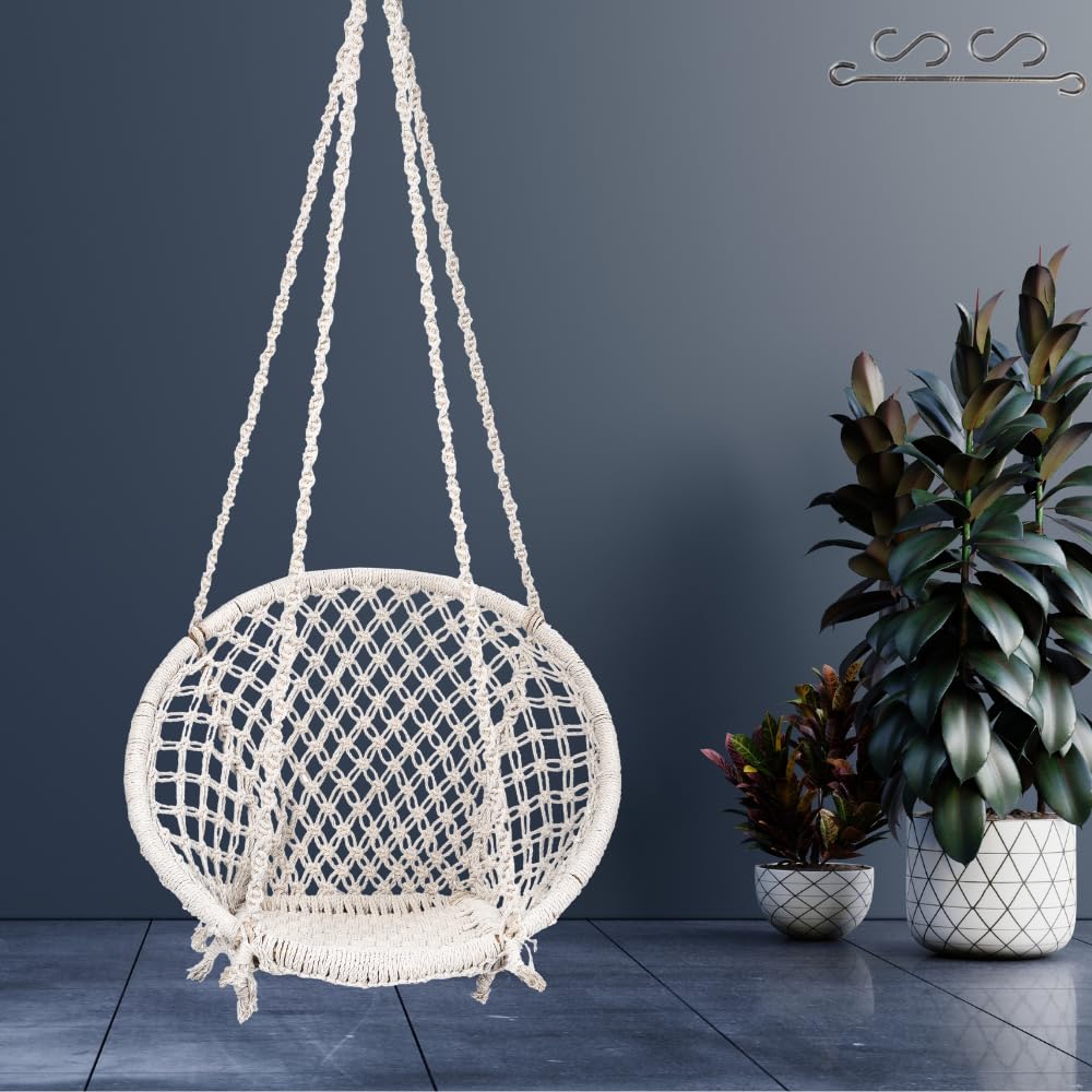 Patiofy Swing for Adults and Kids | Suitable for Living Room, Balcony | Capacity Upto 120 Kgs | Includes Free Hanging Accessories | Handmade Jhula with Cotton Rope | Jhula for Adults (Off-White)-image-37
