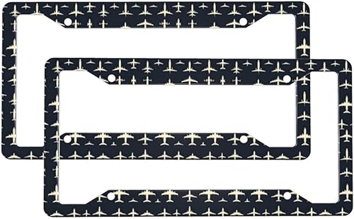 2 Pcs Car License Plate Frames for Women Men - Vintage White Airplane Print Aluminum Solid License Plate Cover for Car Accessories for Women Men
