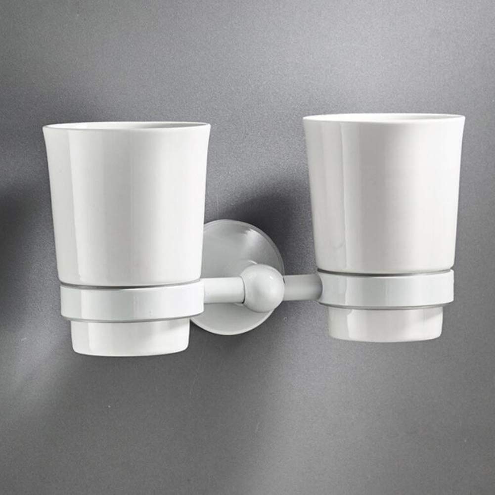 Portaspazzolino bianco Portaspazzolino in ottone con 2 bicchieri in ceramica doppio bicchiere portaspazzolino da parete per bagno