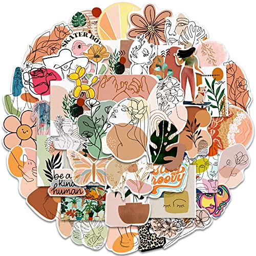 YUJUN 51PCS Boho Stickers Aesthetic Minimalist Abstract Line Art Waterproof Stickers Vinyl Decals for Water Bottles Luggage Laptop Skateboard Phone Stickers for Kids Boys Girls Teens