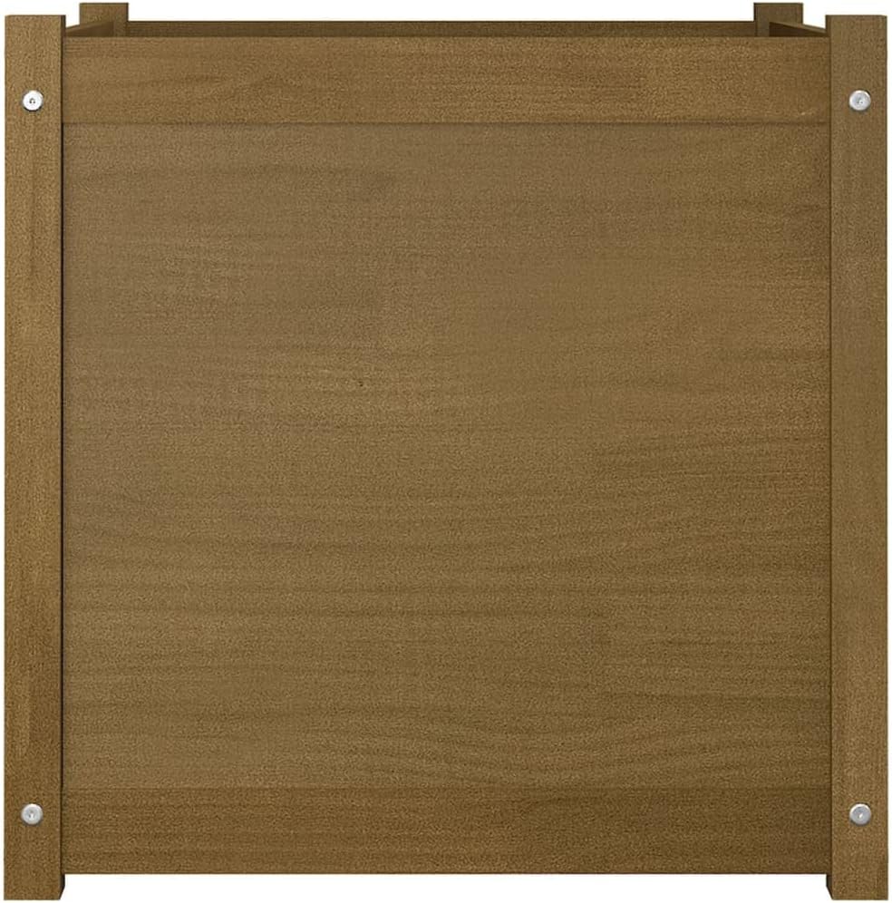 Large 23.6" Honey Brown Solid Pine Wood Square Raised Garden Bed Planter Box for Outdoor Patio Balcony, Rustic Stained Finish, Easy Assembly