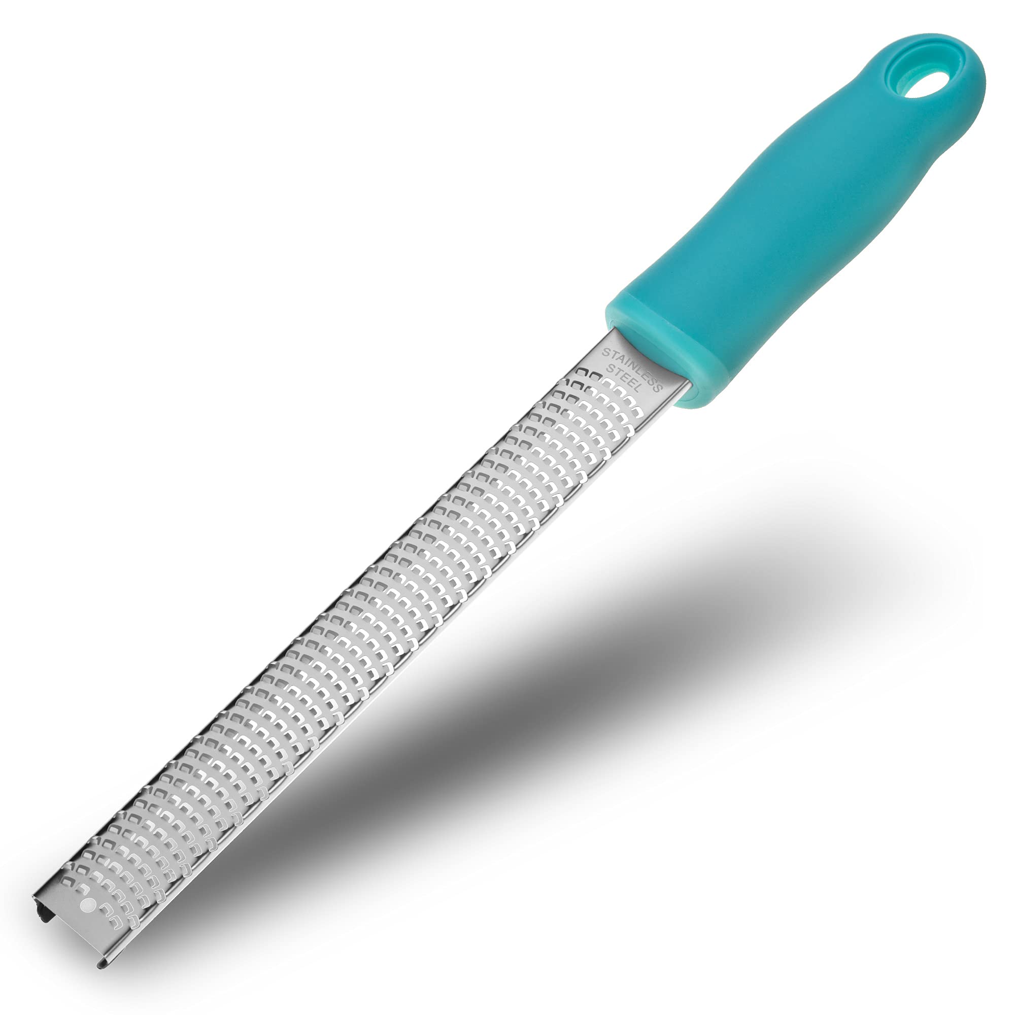 8-Inch Lemon Zester & Cheese Grater 18/8 Stainless Steel Citrus Zester for Lemon, Lime, Parmesan, Garlic & Ginger 8’’ Long Razor Sharp Blade, Ergonomic Non‑Slip Handle with Protective Cover, Blue — image 1