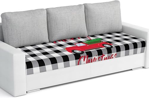 Funda de sofá para sofá de 3 cojines, 1 pieza, funda protectora de muebles lavable con texto en inglés "Merry Christmas", color rojo, camión de
