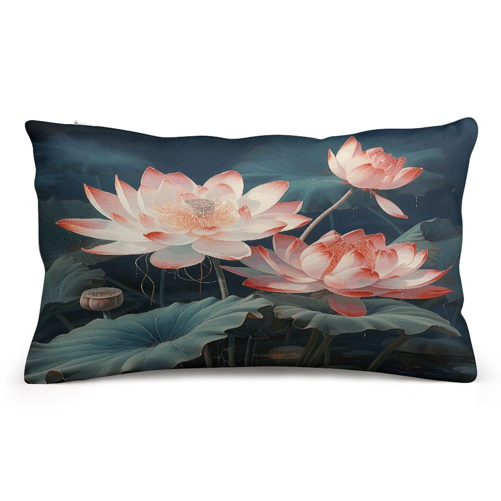asbwuo Rectangular Decorative Throw Pillow Cover Soft Cushion Cover Dragonfly and Lotus Queen Pillow Cases for Couch Sofa Living Room Bed