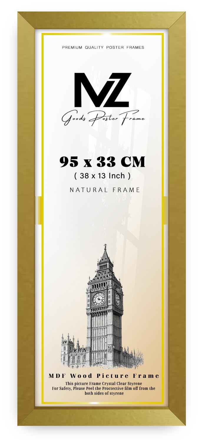 Mz Goods Gold | Mdf Picture Frame (95 X 33 Cm) 38X13 Inch Ideal For Posters, Pictures & Home Décor, Mdf Finish, Portrait & Landscape Hanging Hooks [ ]