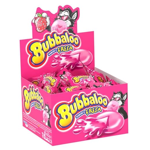 Chicles Bubbaloo con Relleno Líquido – Caja de 60 Unidades | Sabores Tutti Frutti, Fresa y Sandía | Chicles Hinchables con Centro Líquido (Paquete 60 unidades, Fresa)