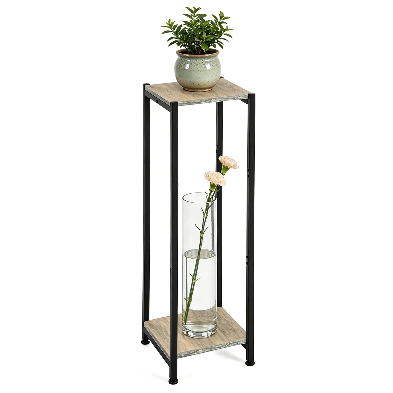 Zoapion Extra Tall Plant Stand Indoor,40 Inch Plant Stands,2 Tier Metal Plant Stand with Heavy Duty Wood,Greige and Black