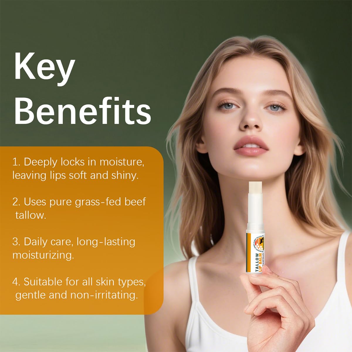 Tallow Lip Balm - Natural Beeswax and Grass Fed Beef Tallow with Squalane, Vitamin E, and Jojoba Seed Oil, No Added Artificial Flavors Tint-Free, All-Day Moisture Lip Care, 2-Pack, 10g, 0.35 oz - Image 6