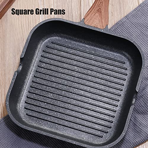 HERCHR Cast Iron Grill Pans for Stove Tops, Non-Stick Grill Pan with Wooden Handles Pre-Seasoned Skillet Pan, Griddle Pan for for Grilling, Frying, Sauteing(24cm) - Image 6
