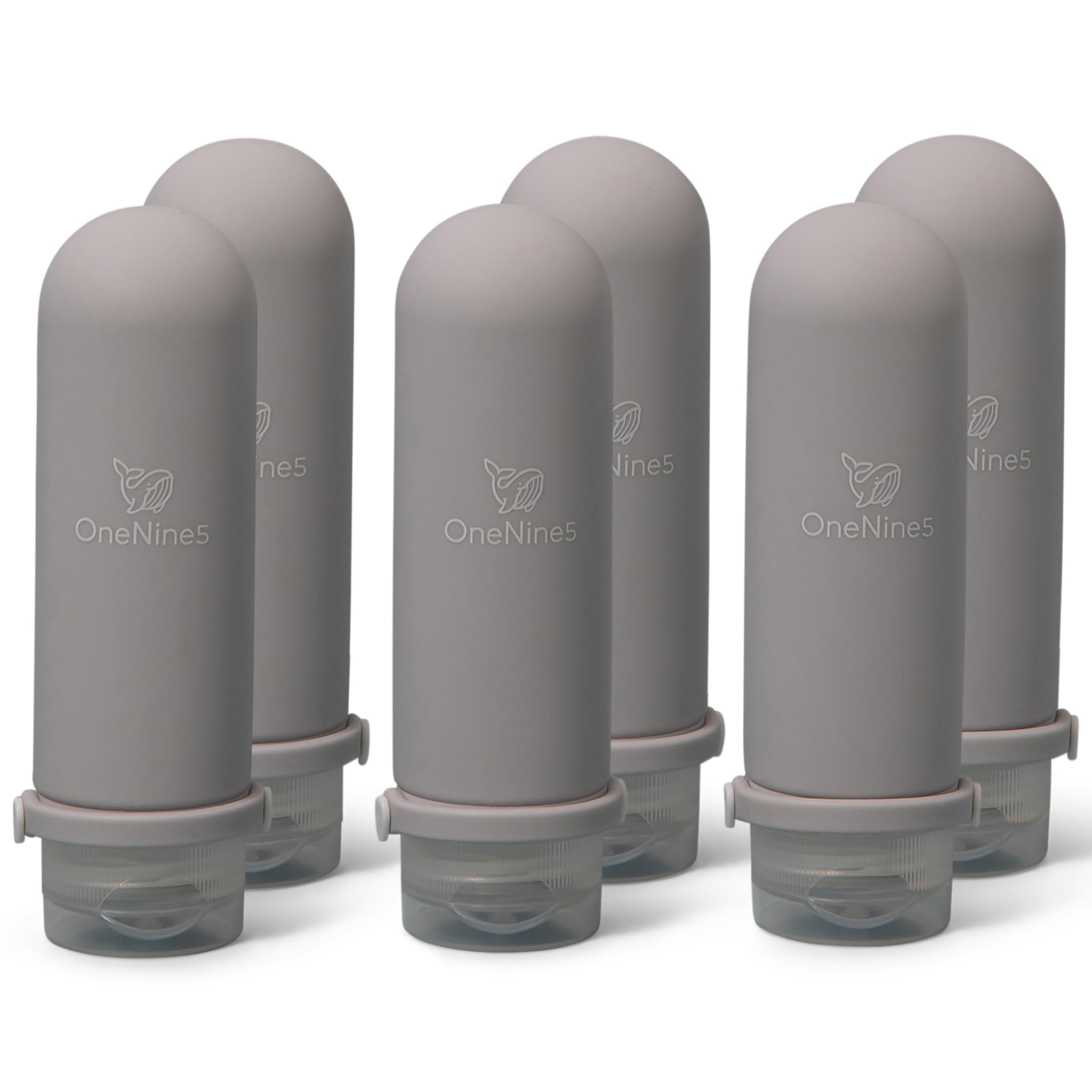 OneNine5 Travel Bottles for Toiletries 6-Pack 90ml (Grey) Travel Essentials Silicone Refillable Travel Liquid Bottles. Airline Approved 100ml Travel Bottles for Travel Toiletries.