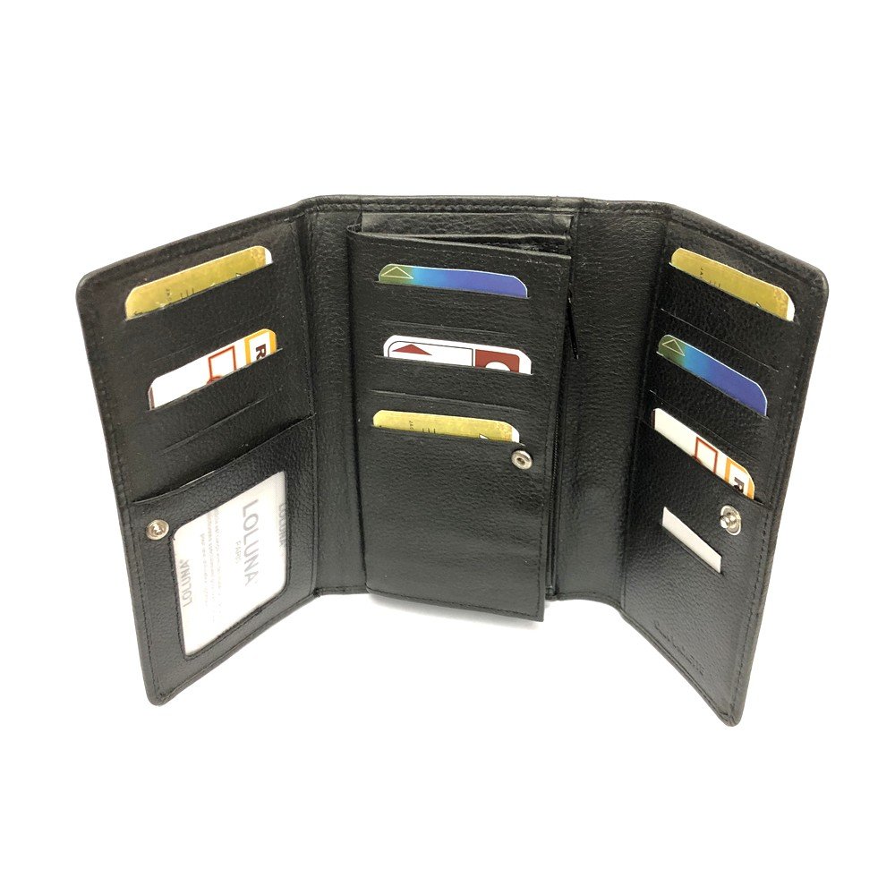 LOLUNA® Grand Porte-Monnaie Cuir spacieux avec Rabat - 2 Poches zippées - Compagnon - Portefeuille 14 Cartes - Billet - Monnaie - identité - Idée Cadeau pour Femme
