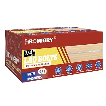 1/4" x 3-1/2" Lag Bolts 25 Pcs 1/4 inch Lag Screws for Wood, Heavy Duty Hex Head with Washers, Zinc Plated