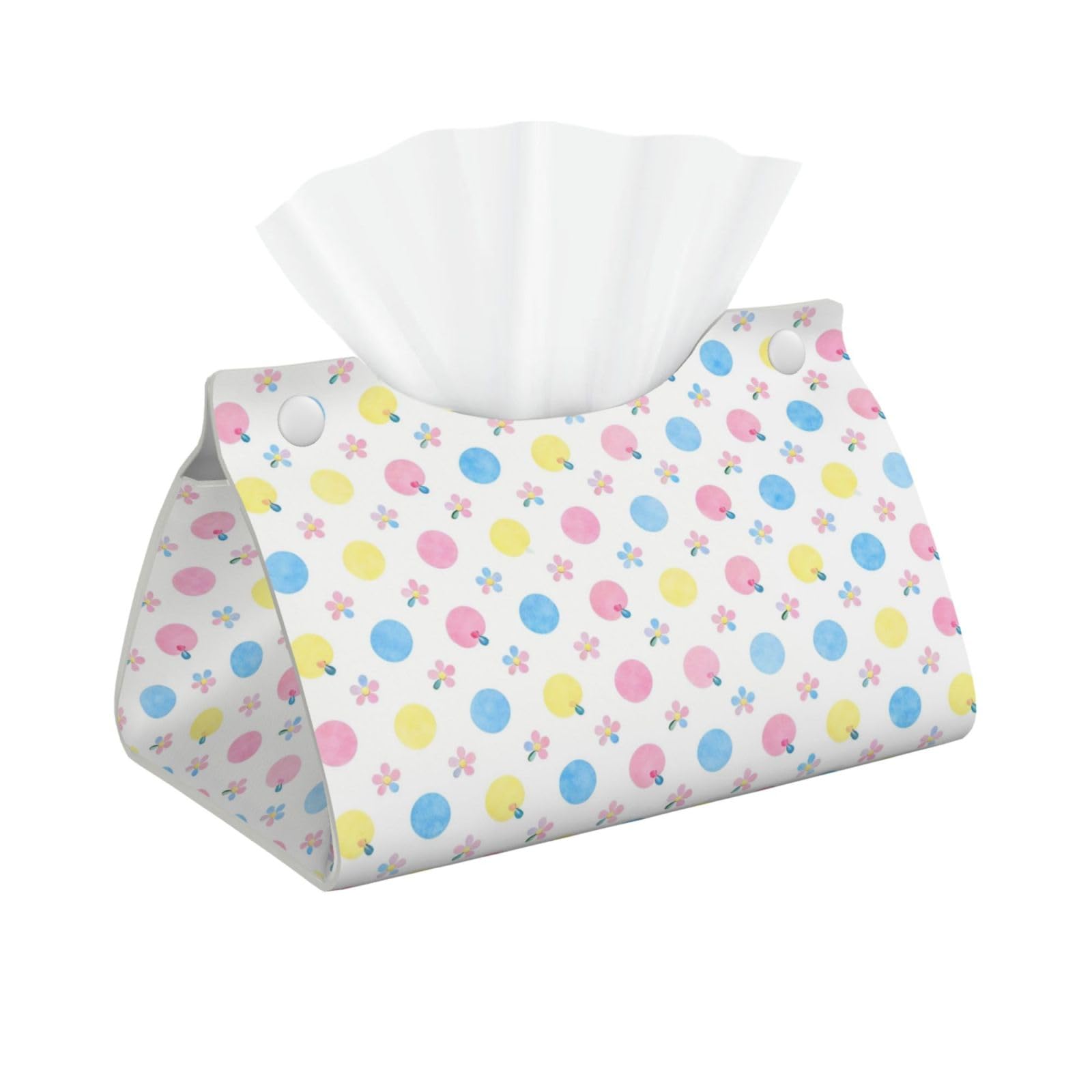 Dot Flower Seamless Long Leather Tissue Box Cover-Waterproof PU Leather Tissue Holder for Bathroom, Decorative Rectangular Tissue Case