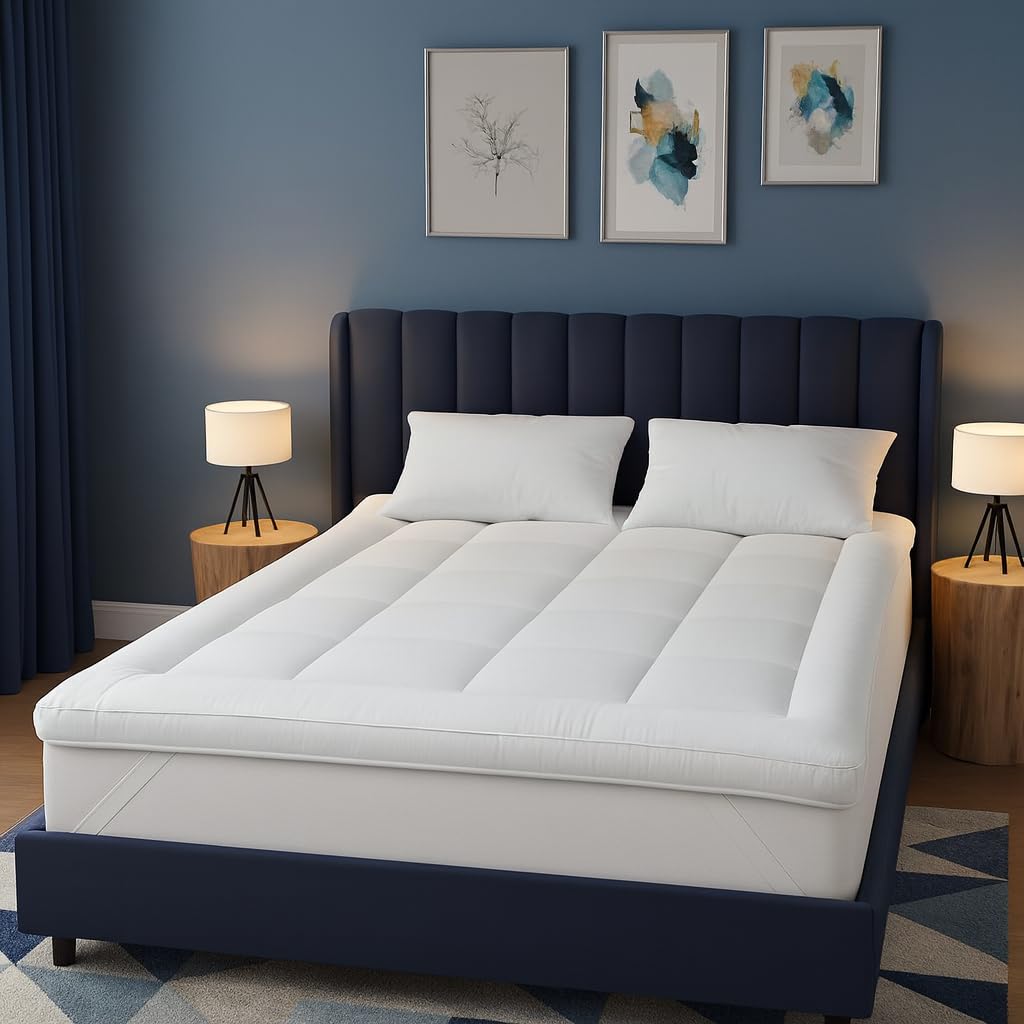 Orchid Home White Mattress Topper Kingsize Bed(150X200cm) – 10Cm/4Inch Cloud-Like Quilted Microfiber Surface, Breathable & Anti-Allergy Fitted Matress Topper For Restful Sleep