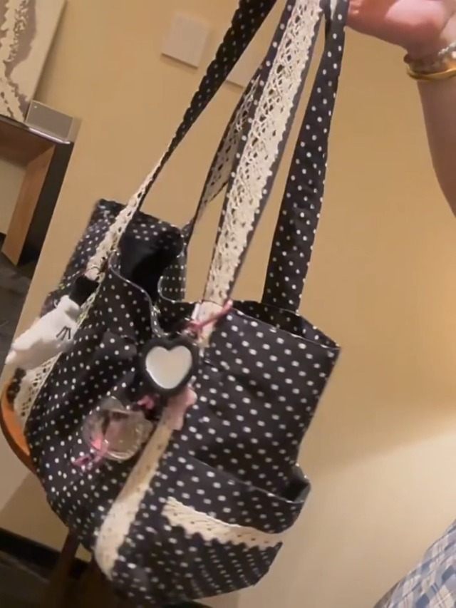 Bolso Tote de Lona con Lunares miniatura 7