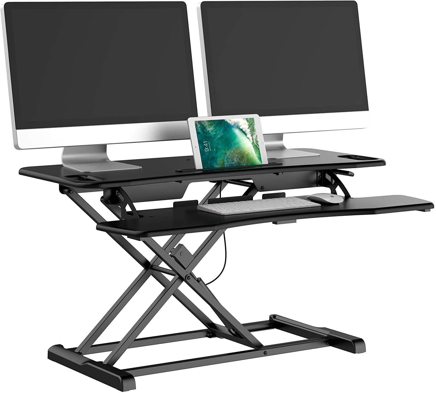 bonVIVO Bureau debout réglable en hauteur 95 x 40 cm – Rehausseur de position assise transforme n'importe quelle station de travail en bureau debout – Charge maximale : 15 kg – Noir