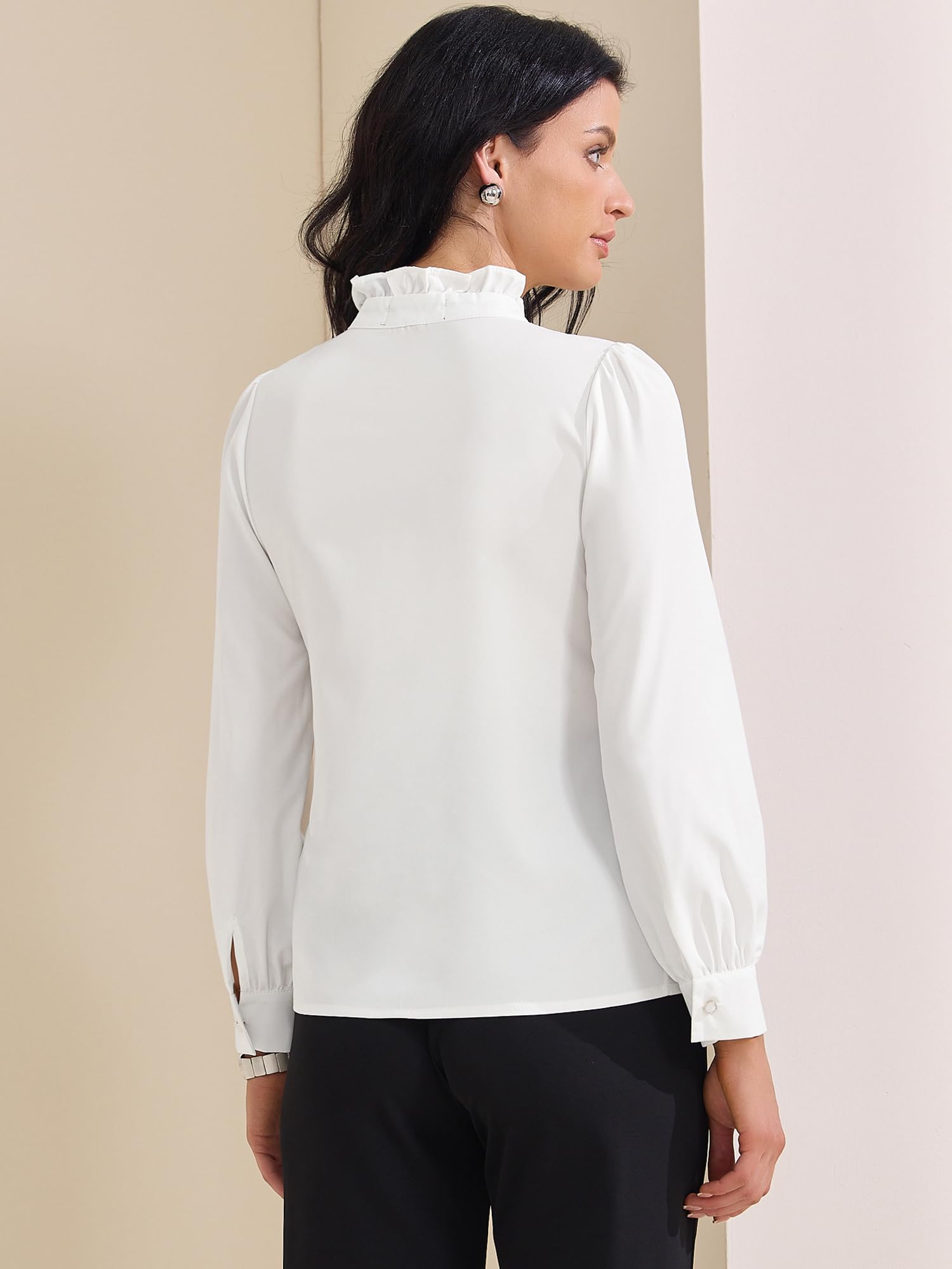 Allegra K Damen Retro Rüschen Button Down Shirts Casual Langarm Bluse Elegant Arbeit Tops