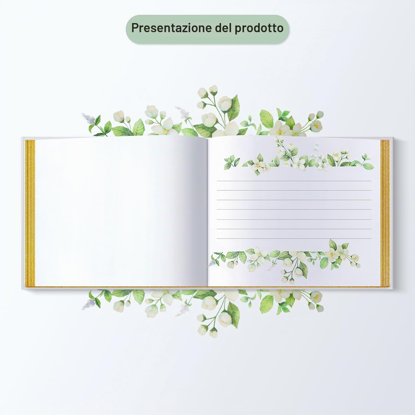 Guest Book, Wedding Guestbook, con Lamina d'oro e Bordi Dorati e Nastro d'oro, Copertina Rigida (9,1x7,1 Pollici)