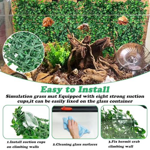Image of PINVNBY 2 PCS Hermit Crab Climbing Toys Hermit Crab Climbing Wall with Suction Cups Plastic Faux Grass Mat Hermit Crab Accessories for Hermit Crab Tank Decor (10 x 10 Inch)