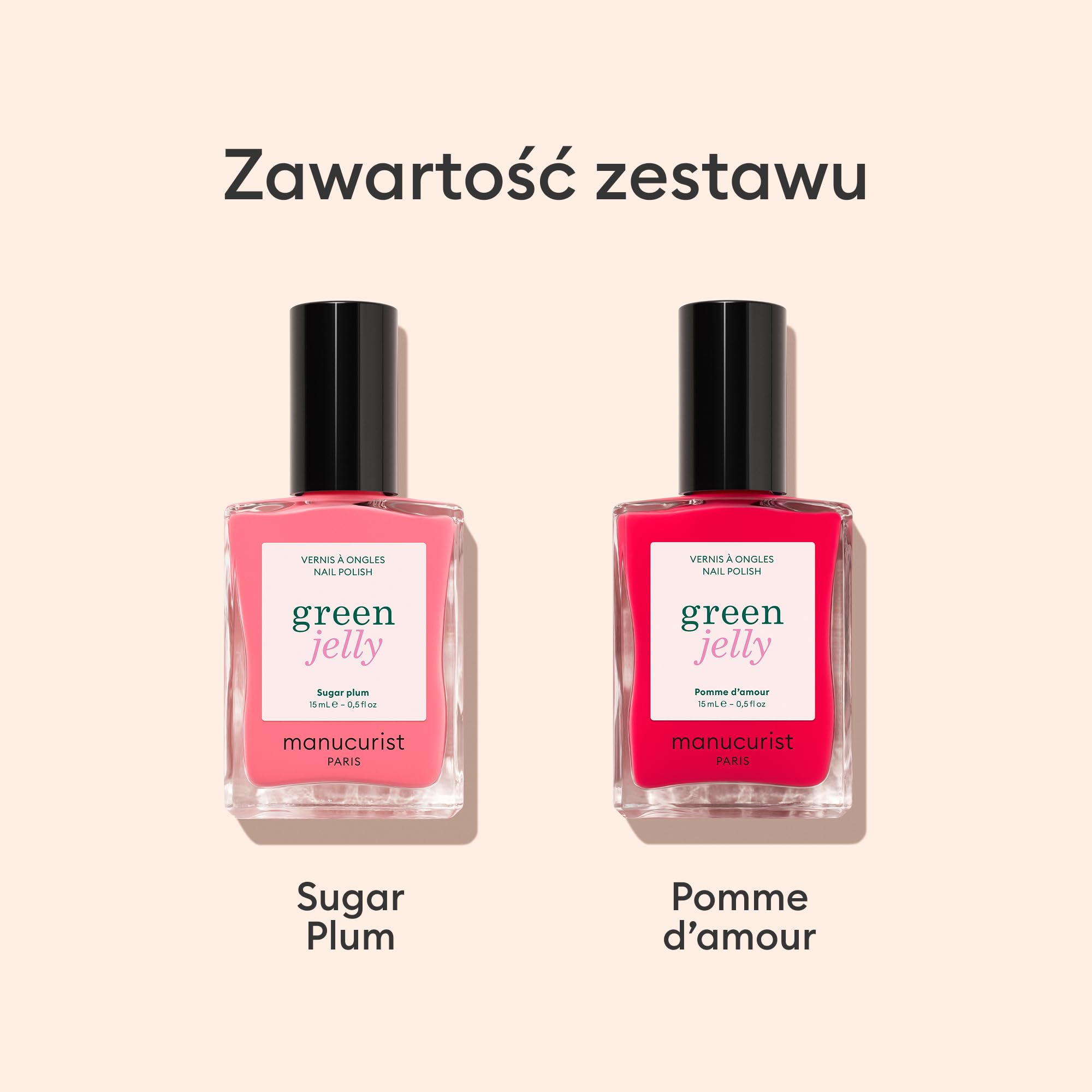 Manucurist - Duo lakierów Jelly Green™ Sugar Plum & Pomme d’Amour - Transparentne lakiery do paznokci - półkryjące wykończenie jelly ultra glossy - 82,5% składników naturalnego pochodzenia - 15 ml