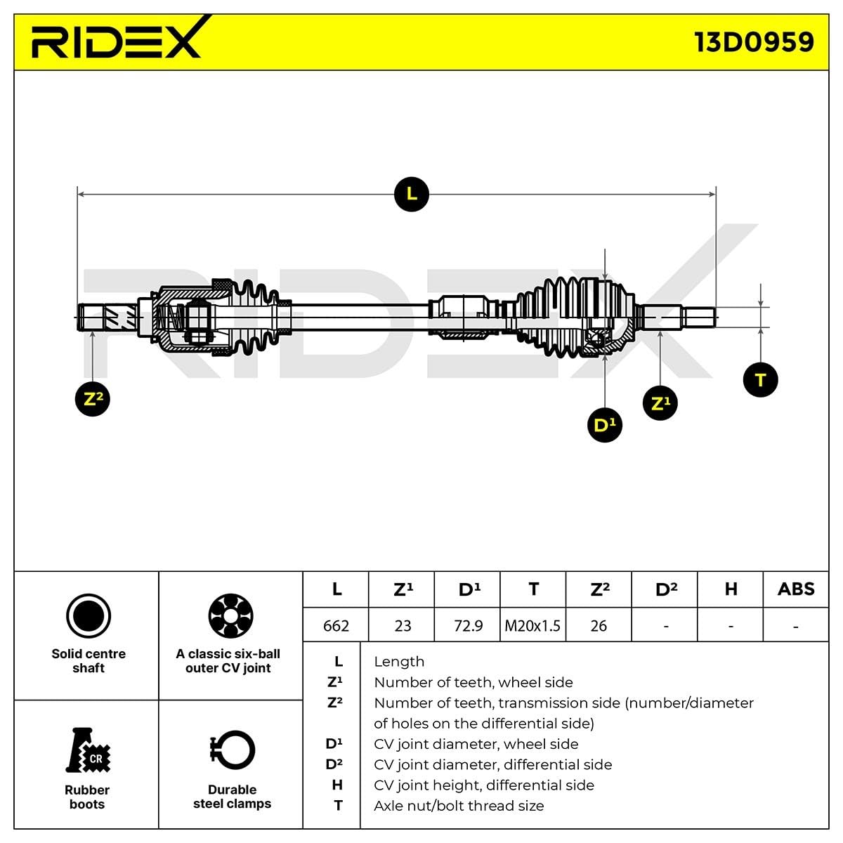 RIDEX 13D0959 Árbol de transmisión Delantero Izquierda Compatible con RENAULT Clio IV Grandtour KH