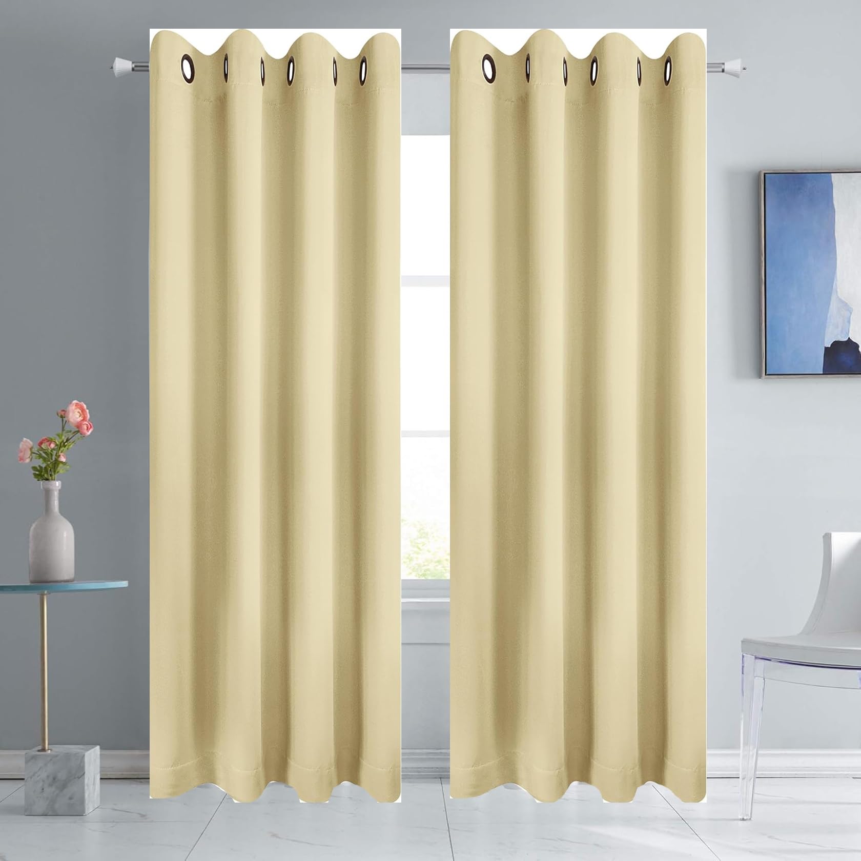 Rideaux occultants phoniques et thermiques beige anti-UV 70x85 cm