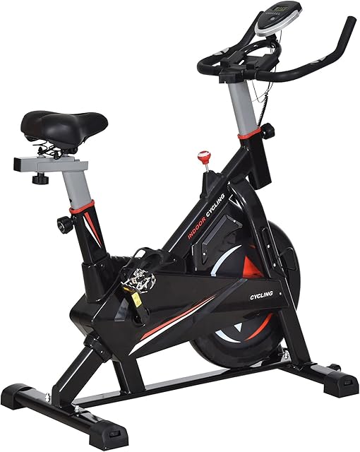 HOMCOM Stationary Exercise Bike 10kg Flywheel Indoor Gym Office Cycling Cardio Workout Aerobic Training Fitness Racing Machine with Adjustable Resistance LCD Monitor Phone and Bottle Holder
