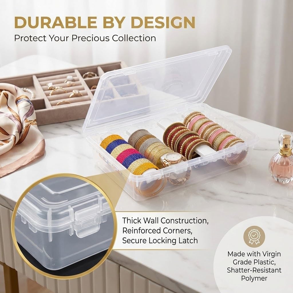 EthenicIndian® Multipurpose pair Plastic Storage Box with 4 Adjustable Rods l ewelry Boxes, Storing Box For Bangles, Chuda, Kada, Watches, Scrunchies I Clothing, Shoes & Jewelry