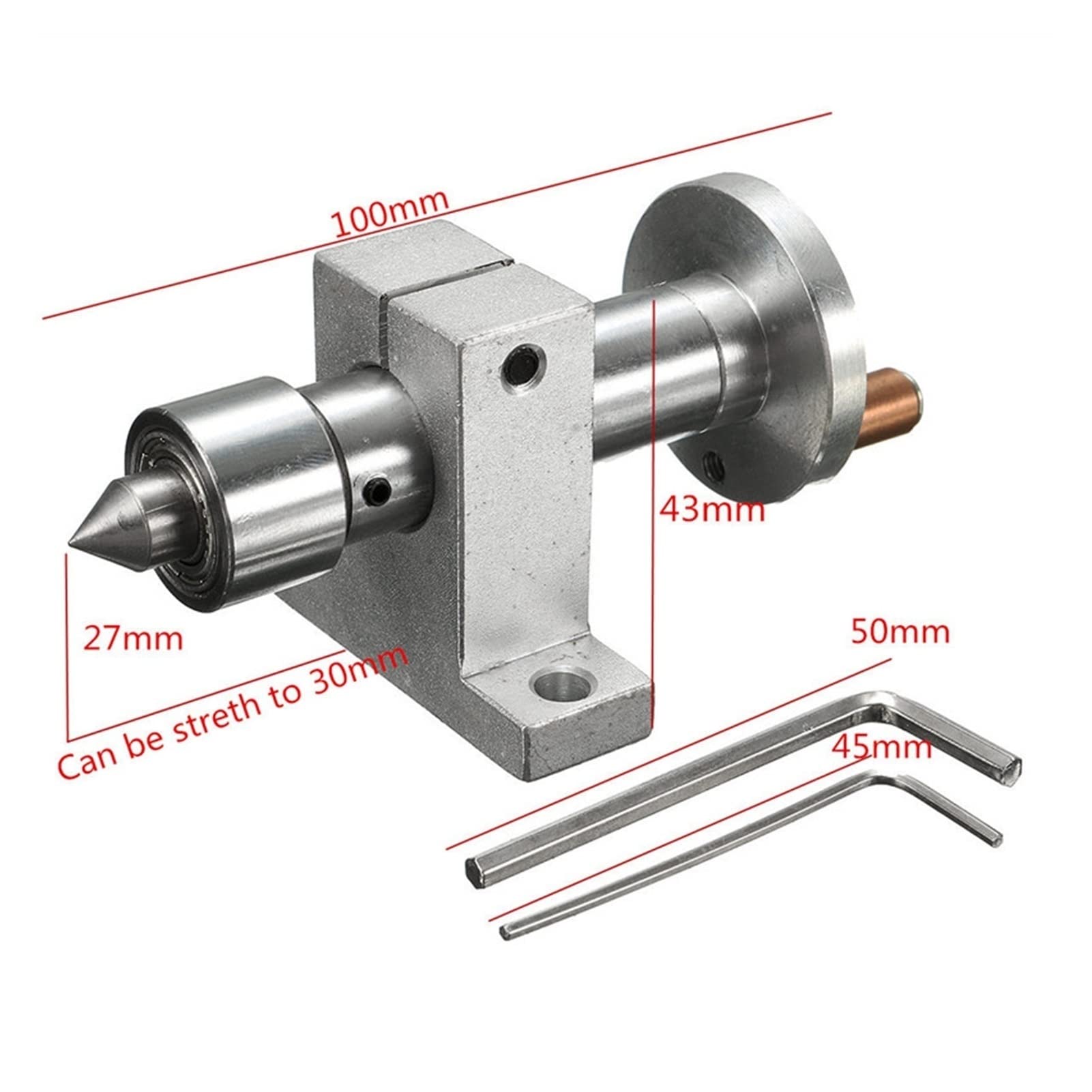 Regulowane podwójne łożysko metalowe, obrotowe, akcesoria do majsterkowania do mini tokarki z 2 kluczami, 100x43mm