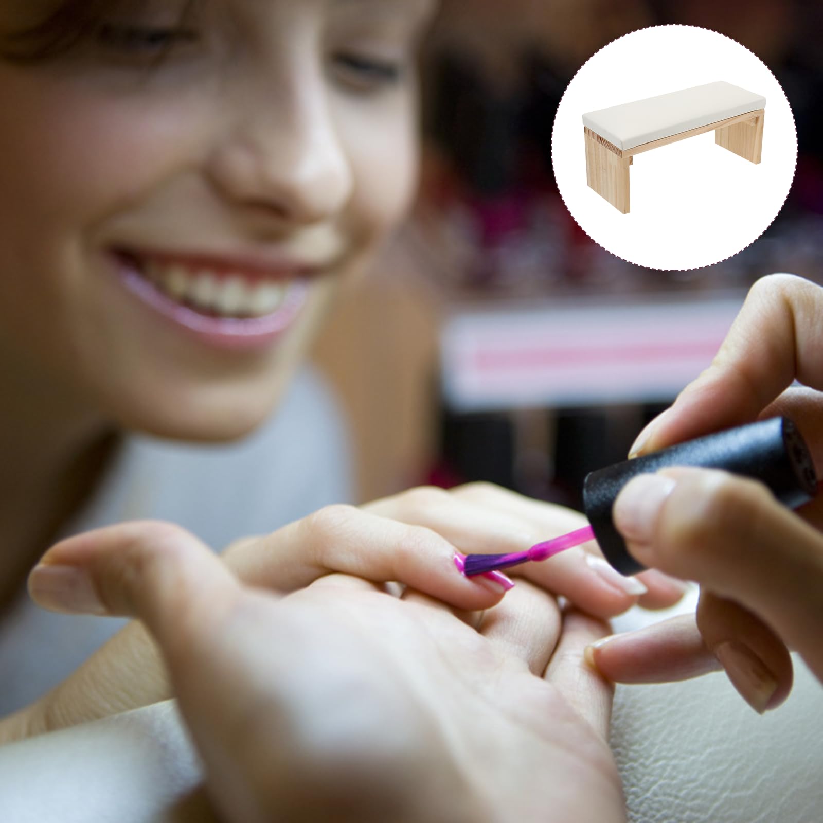 Mikikit Cojín de Mano para Manicura de Cuero y Madera, Reposabrazos Ergonómico Multipropósito que Ahorra Espacio para Uso en Salones Profesionales y Hogar DIY