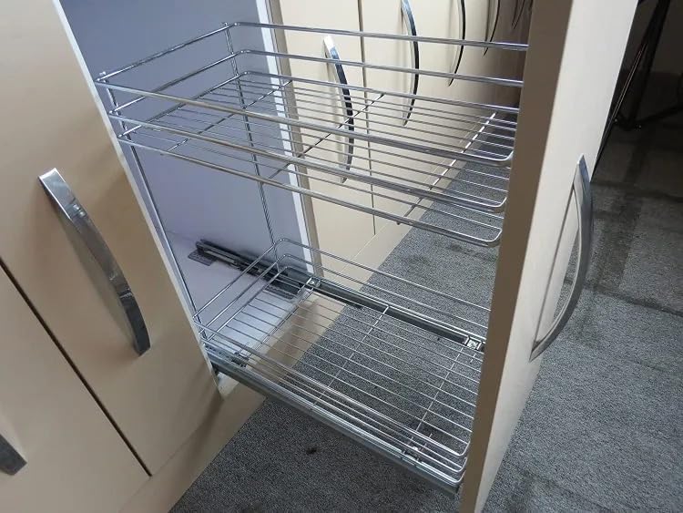 Nisko Cestello ESTRAIBILE Cucina Acciaio Cromato Estrazione Totale - SOFT CLOSING Porta bottiglie (Per Modulo 30cm)