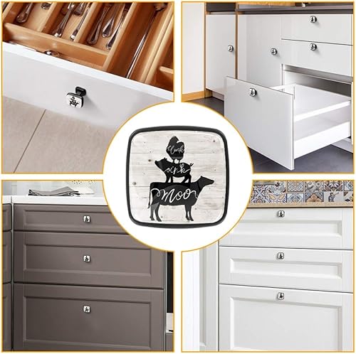 Miniatura 6 de 4 pomos para gabinete, animales de granja, vaca, pollo, cerdo, cajón, para cocina, armario, baño, tocador, cuadrado (1.18 pulgadas)
