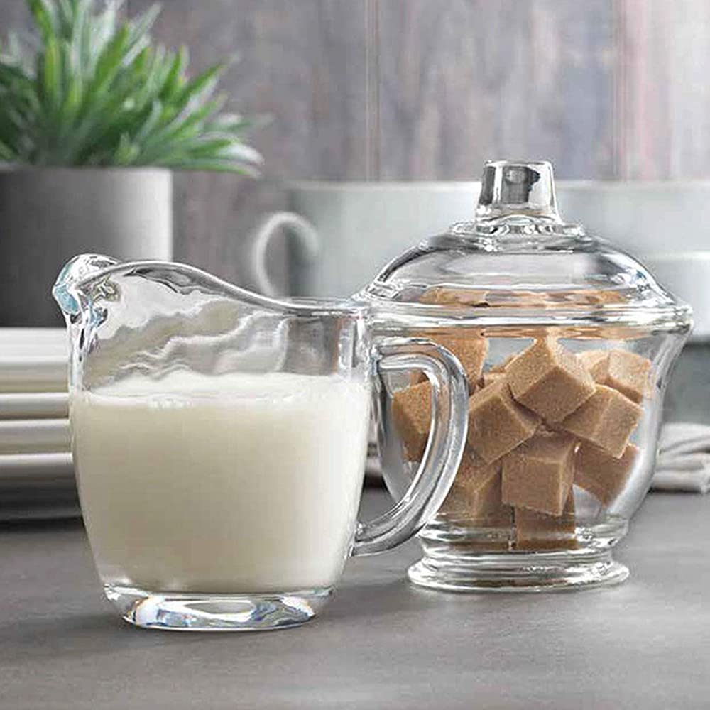 Contenedor de Azúcar y Jarra de Leche de Cristal