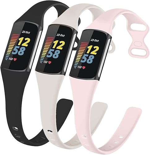 Cone Paquete de 3 bandas para Fitbit Charge 5, correa deportiva ajustable de silicona suave de repuesto para Fitbit Charge 5 Fitness Tracker