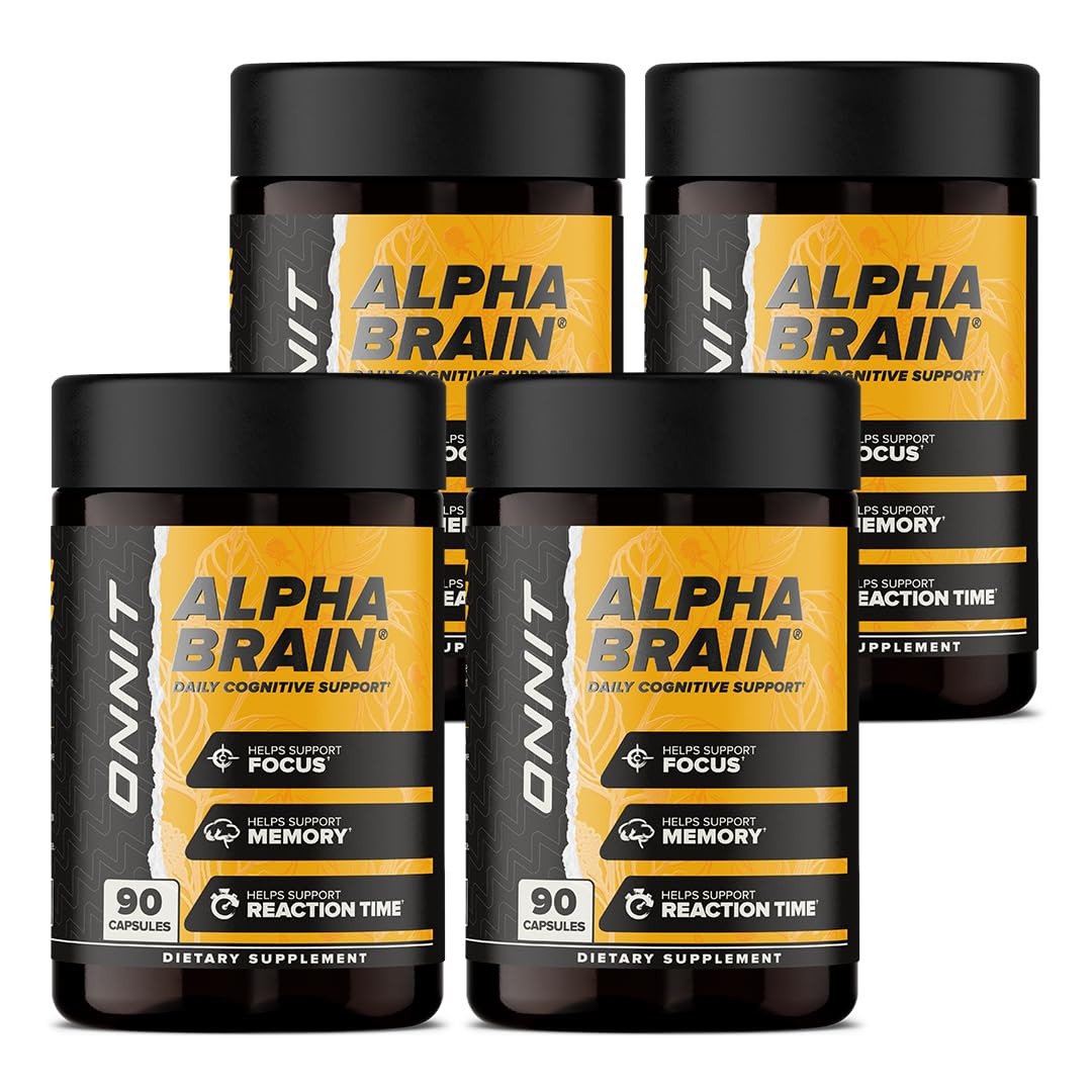 ONNIT Alpha Brain Nootropic Capsules for Men & Women, IGEN Non-GMO Tested Memory, Focus & Mental Clarity, with L-Theanine and Vitamin B6, 90 Count Each, Pack of 4 (360 Capsules)