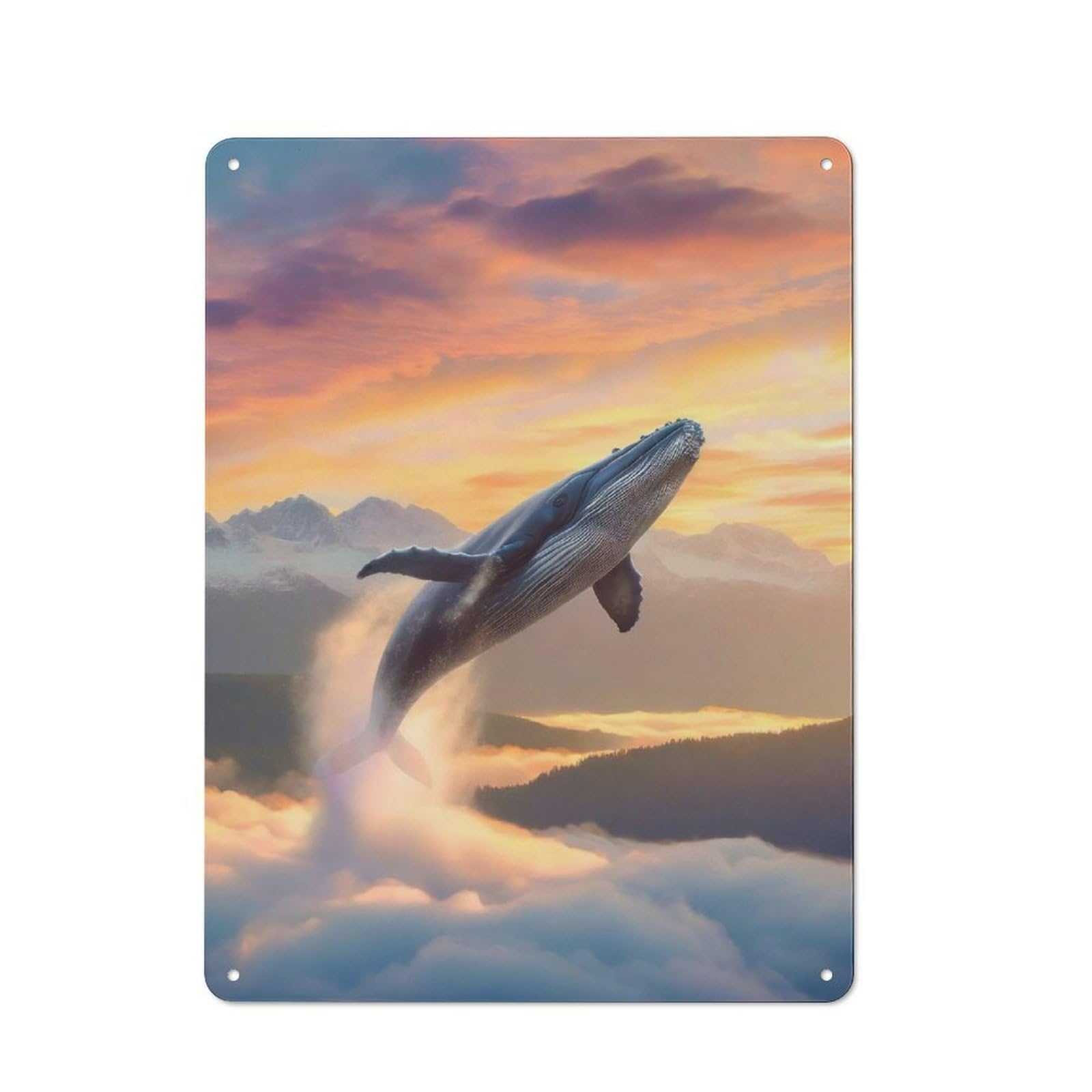 Junmoney Flying Whale Rustic Metal Wall Sign 40X30cm For Café Or Restaurant, Gift Idea At Christmas For Café Owners And Decorators