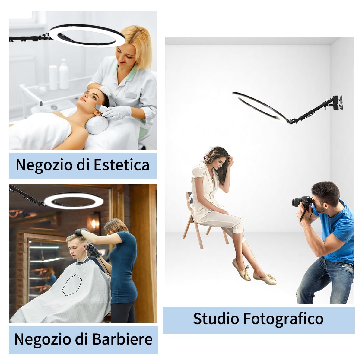 Lampada ad Anello da 25 Pollici con Supporto per Telefono, Braccio Triangolare Regolabile e Montaggio a Parete per Illuminazione Fotografica, Live Streaming, Salone, Estetica, Parrucchiere