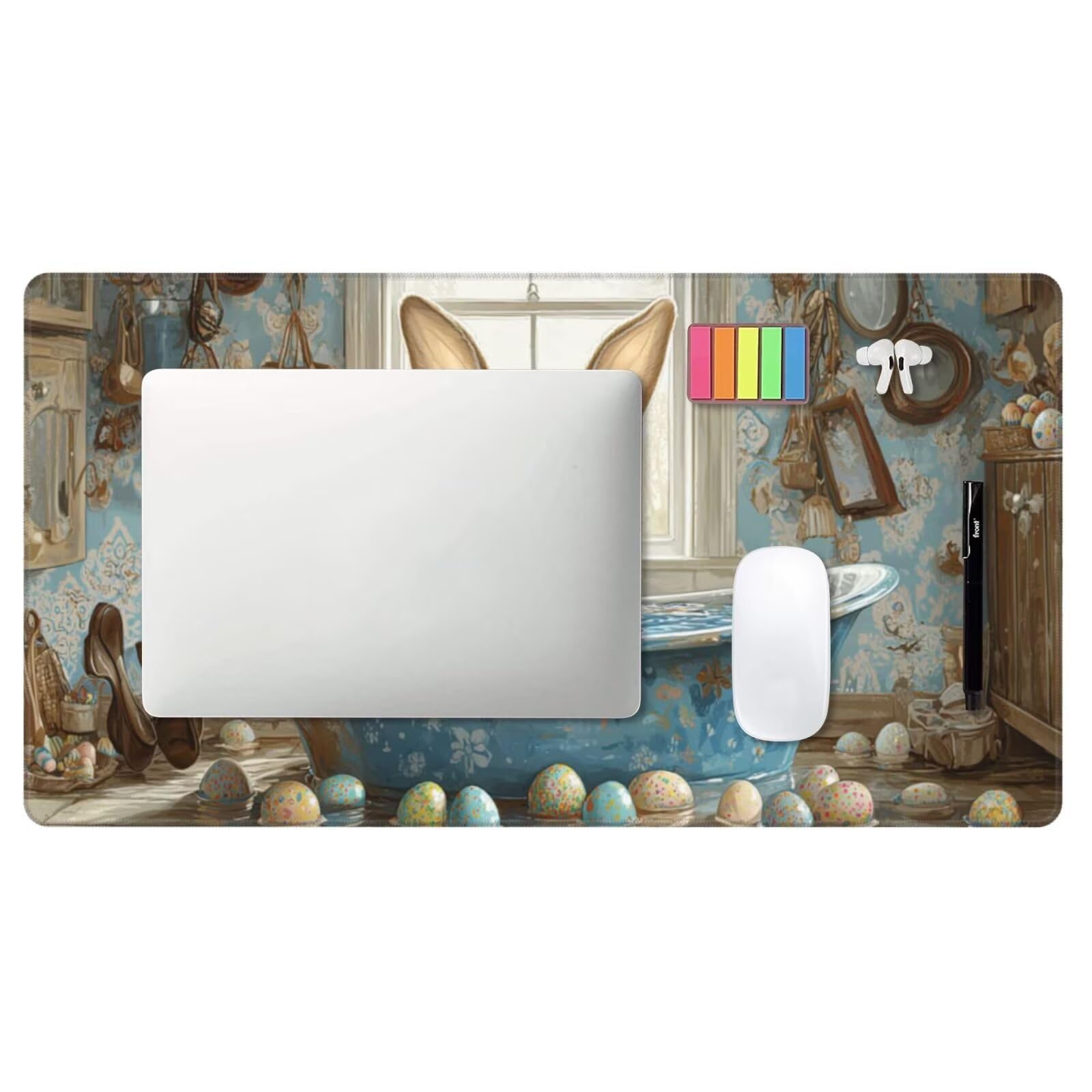 Duża podkładka pod mysz do wanny królika podkładka pod mysz XXL 1600 x 800 mm, wodoodporna podkładka pod biurko pod mysz, przeszyte krawędzie i antypoślizgowa mata na biurko do dekoracji biura,