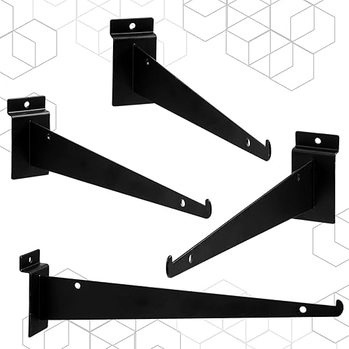 Miniatura 5 de Oudain Soporte de estante Slatwall de 12 pulgadas con labio, soportes de pared de listones de alta resistencia, soportes de estante flotantes a