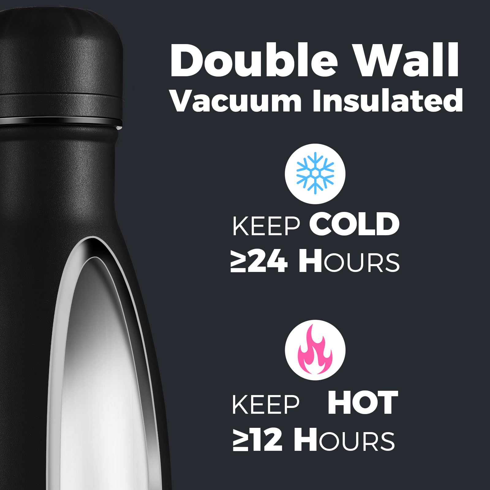 Volhoply 500ml Insulated Stainless Steel Water Bottle, Double Wall Vacuum Flask, Keeps Cold 24h & Hot 12h - Image 3