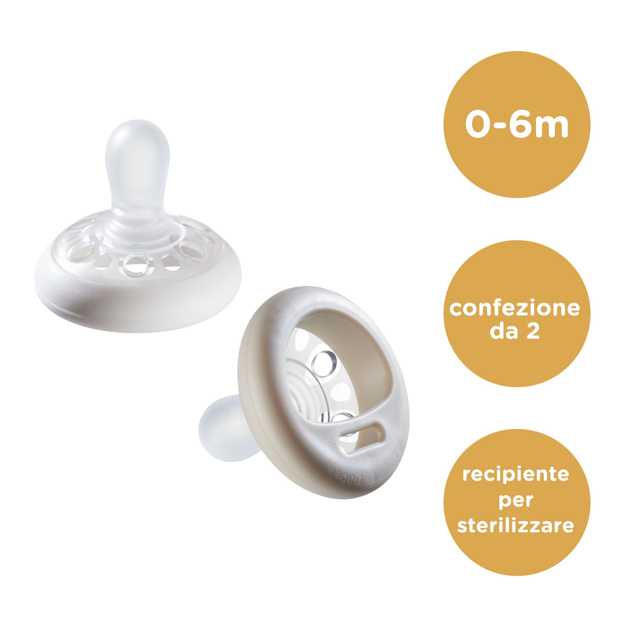 Tommee Tippee succhietto simile al seno, confezione da 0-6 mesi da 2 succhietti con tettarella simile al seno, design simmetrico e senza BPA
