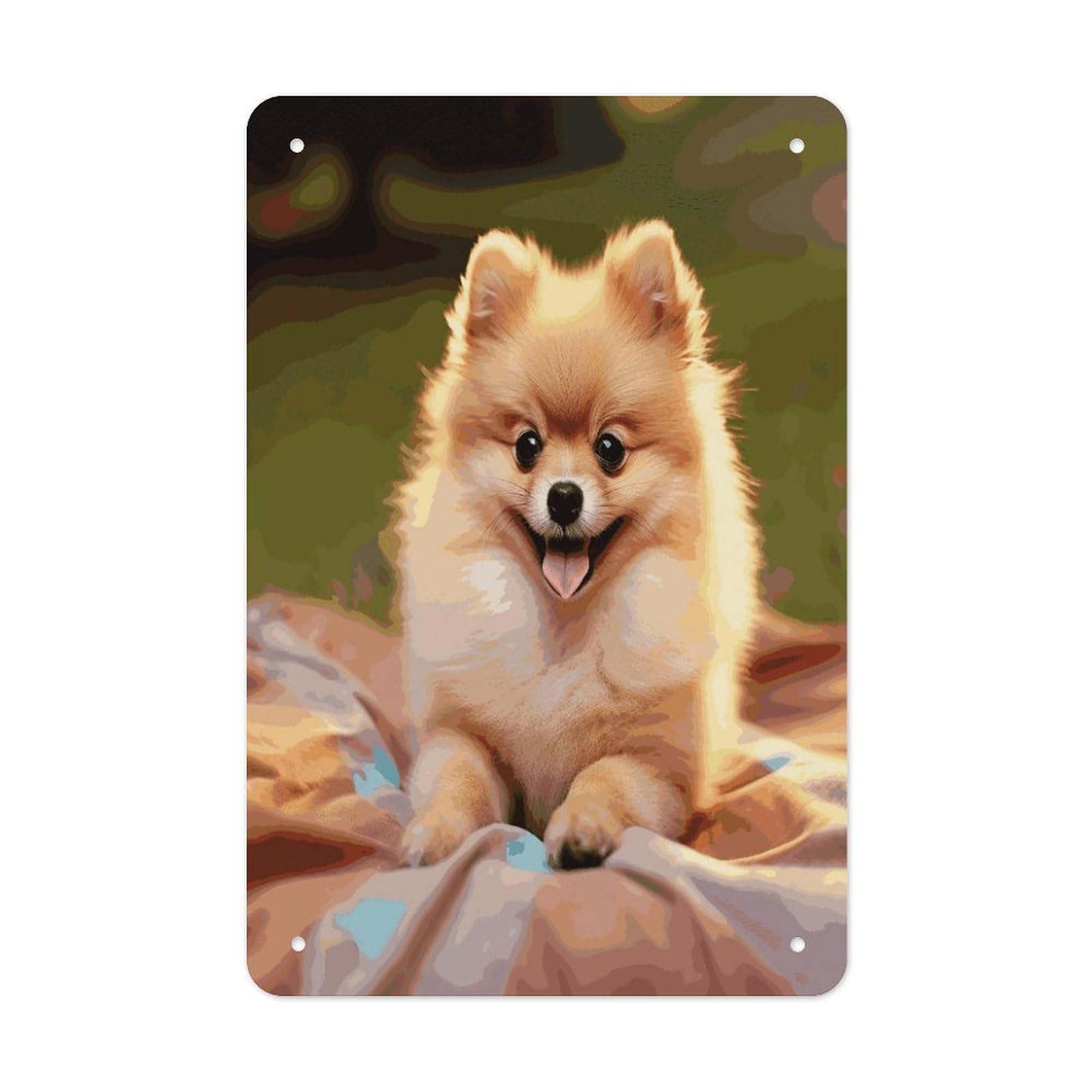 LDGSUPH Short-haired Pomeranian Wall Art Prints Folded Edge Iron Sheet Painting with Holes for Wall Prints Decorative Picture Metal Signboard Decor Painting for Outdoor Indoor Wall Decor